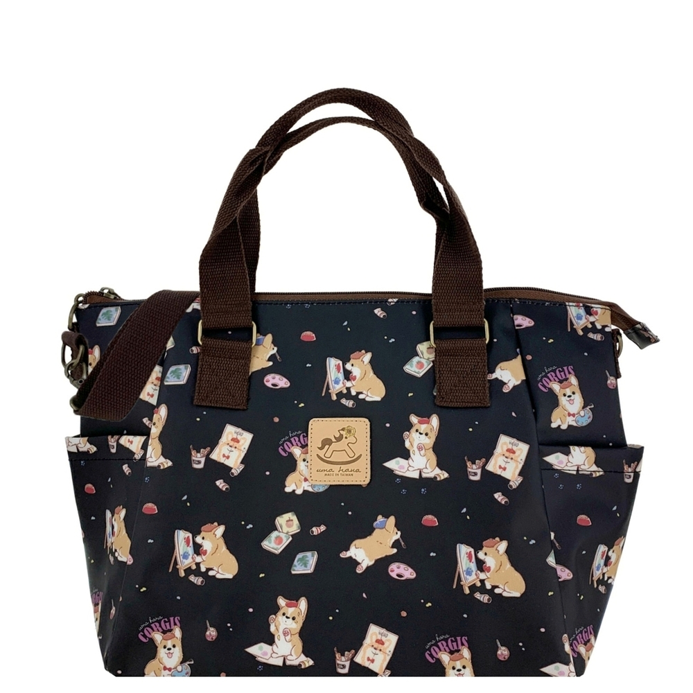 Waterproof Corgi Artist Shoulder Crossbody Convertible Handbag W/ ID Badge Clip